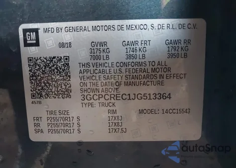 2018 Chevrolet Silverado 1500 1Lt z USA, uszkodzony, nr VIN 3GCPCREC1JG513364